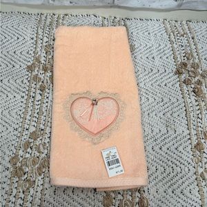 Vintage Peach Pink Lace Heart Hand Towel